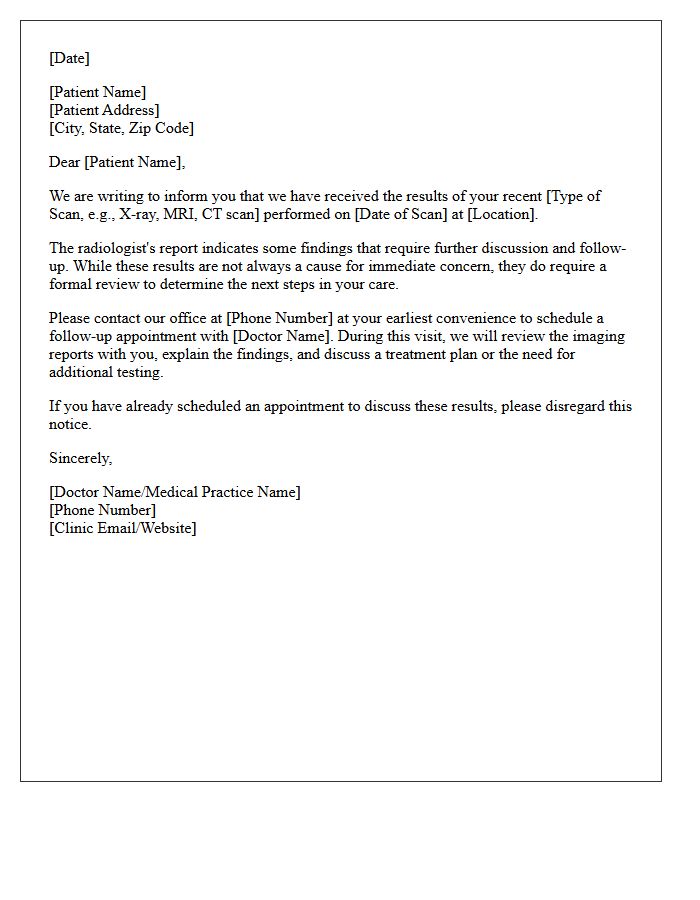 Abnormal Imaging and Radiology Scan Results Follow-Up Letter