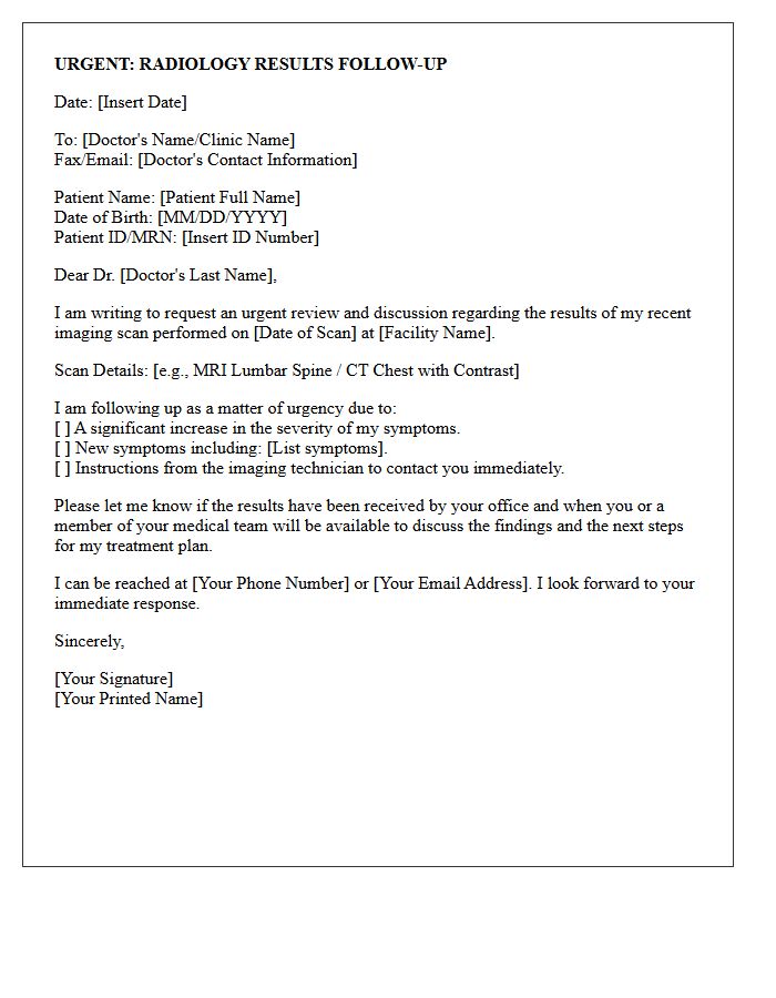 Urgent Imaging and Radiology Scan Results Follow-Up Letter
