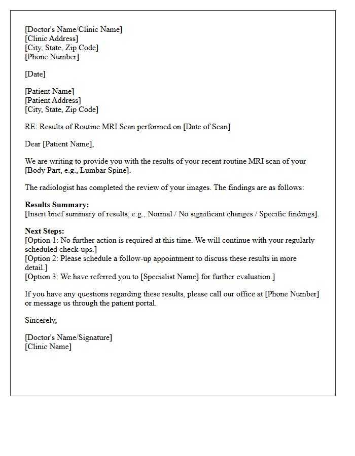 Routine MRI Scan Results Follow-Up Letter