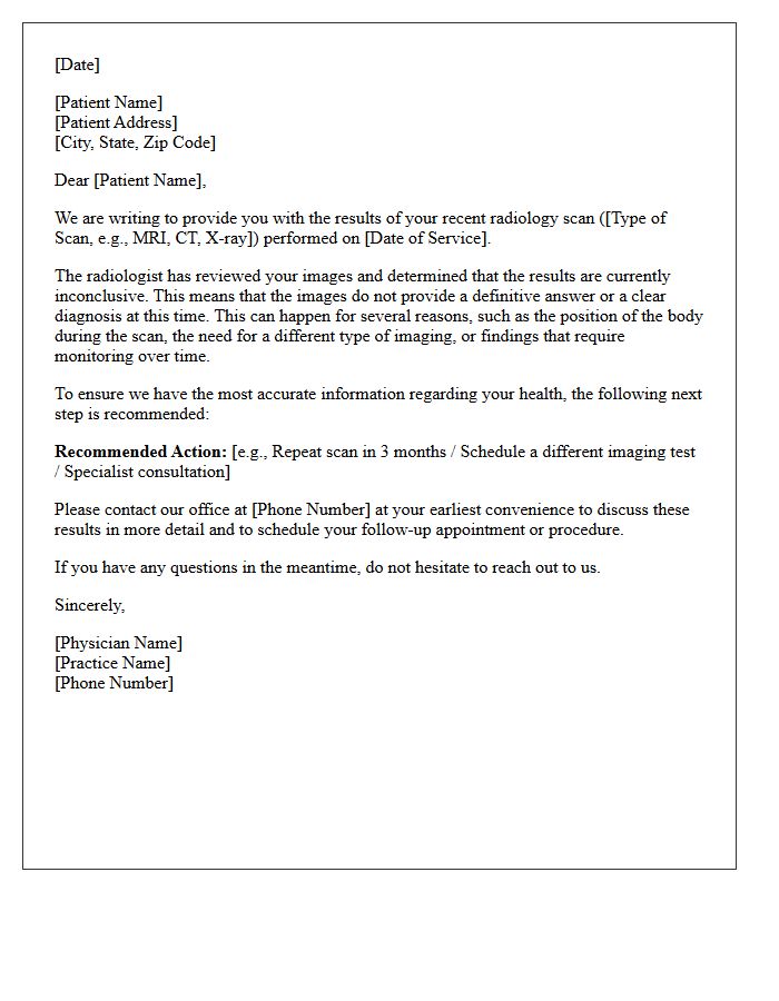 Inconclusive Radiology Scan Results Follow-Up Letter