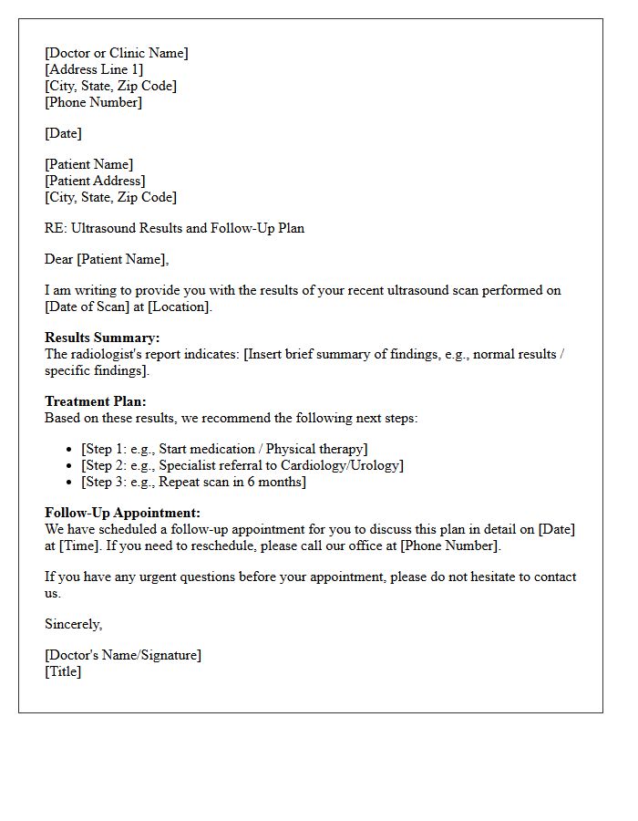 Ultrasound Scan Results and Treatment Plan Follow-Up Letter