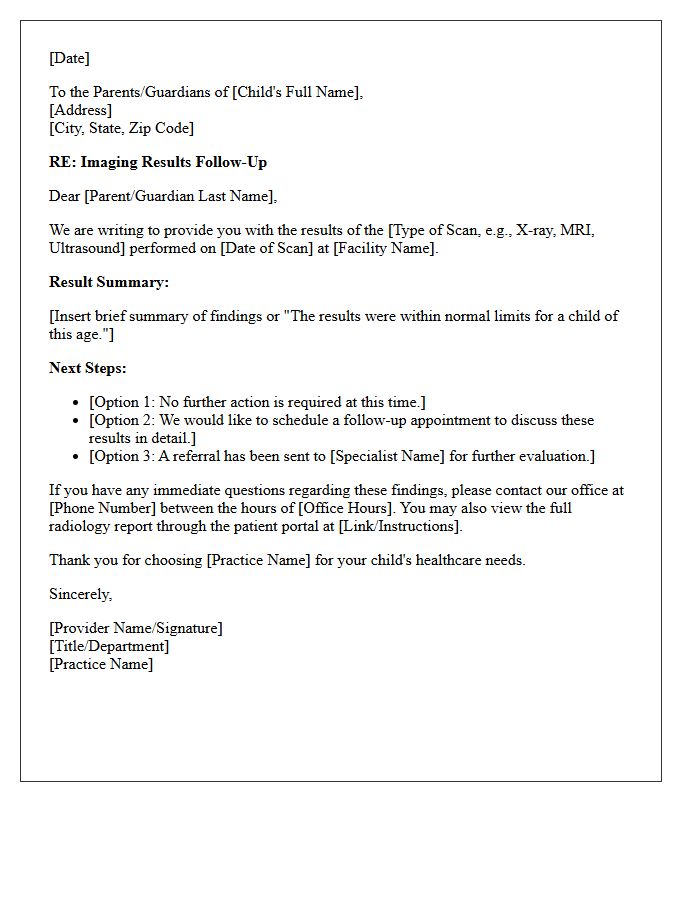 Pediatric Imaging Scan Results Follow-Up Letter