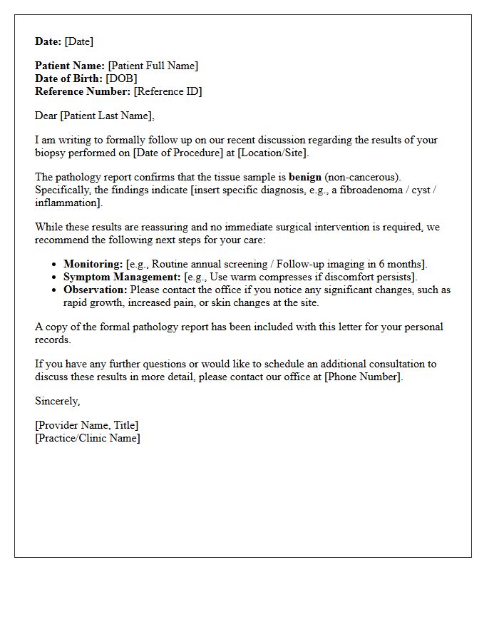 Benign Biopsy Pathology Report Discussion Follow-Up Letter