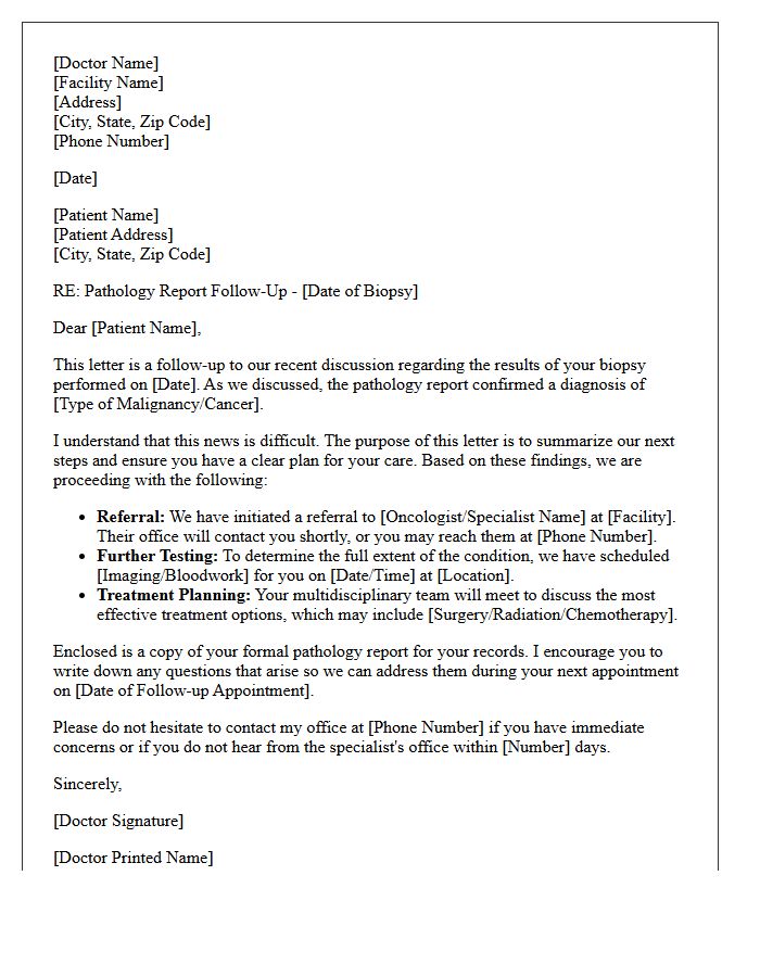 Malignant Biopsy Pathology Report Discussion Follow-Up Letter