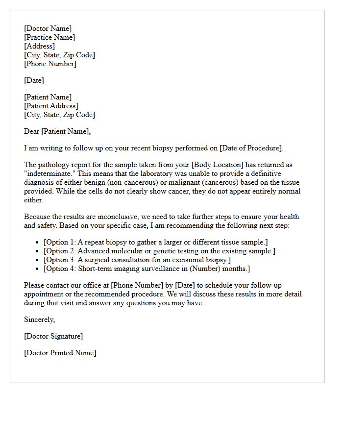 Indeterminate Biopsy Pathology Report Discussion Follow-Up Letter