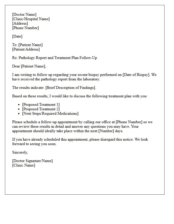 Post-Biopsy Pathology Report Treatment Plan Follow-Up Letter