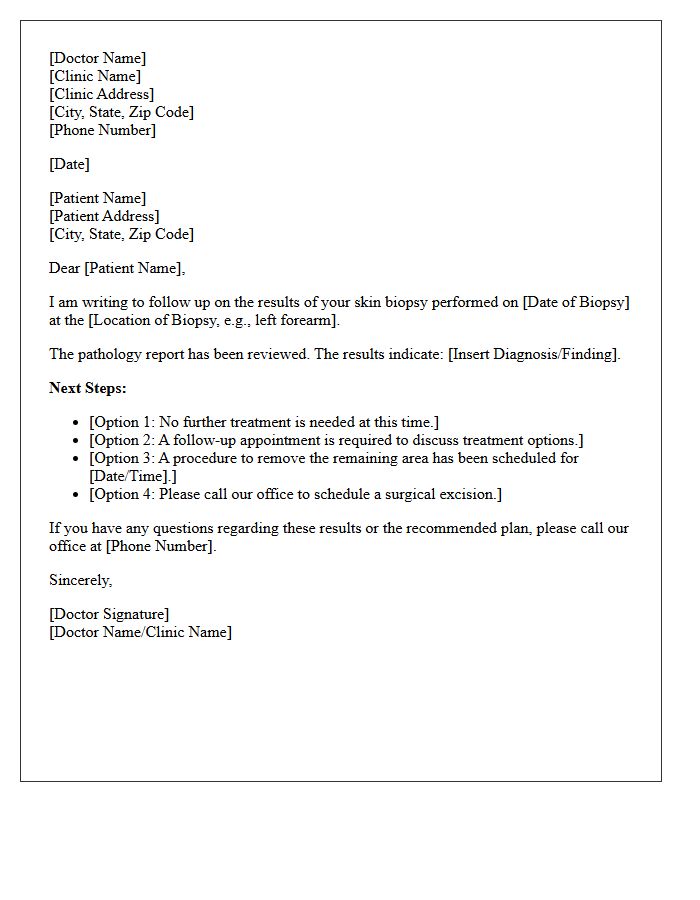 Skin Biopsy Pathology Report Discussion Follow-Up Letter