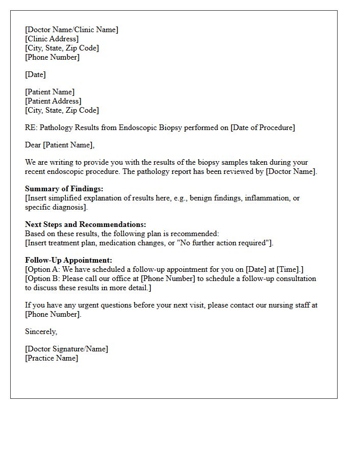 Endoscopic Biopsy Pathology Report Discussion Follow-Up Letter