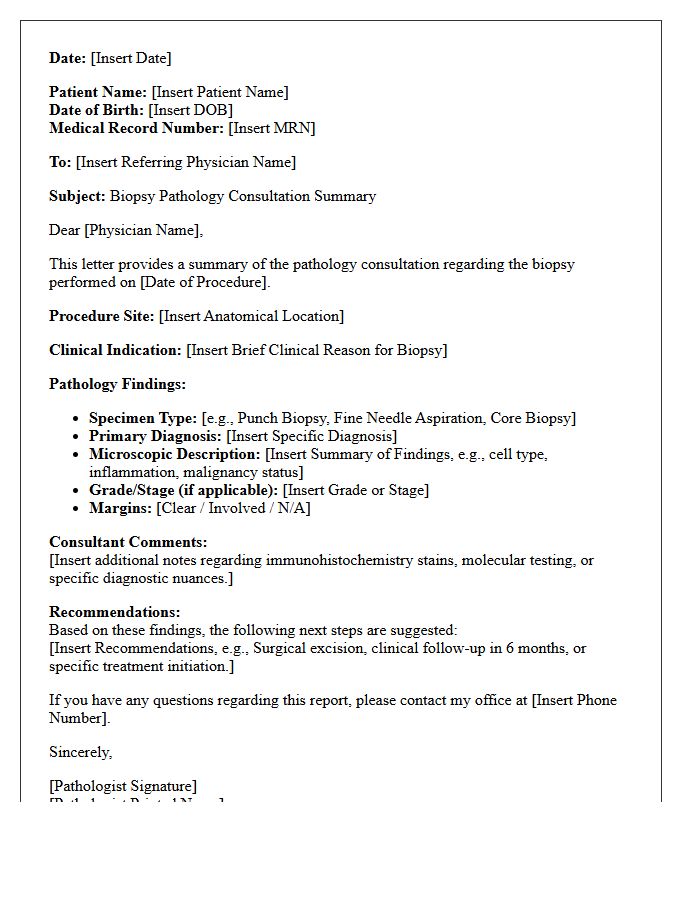 Biopsy Pathology Report Consultation Summary Letter