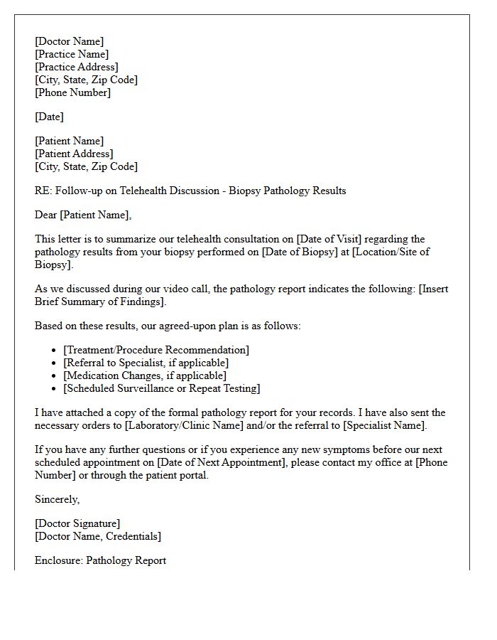 Telehealth Biopsy Pathology Report Discussion Follow-Up Letter