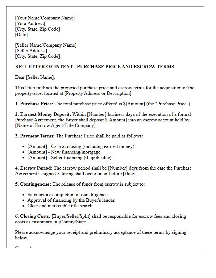 Purchase Price And Escrow Terms