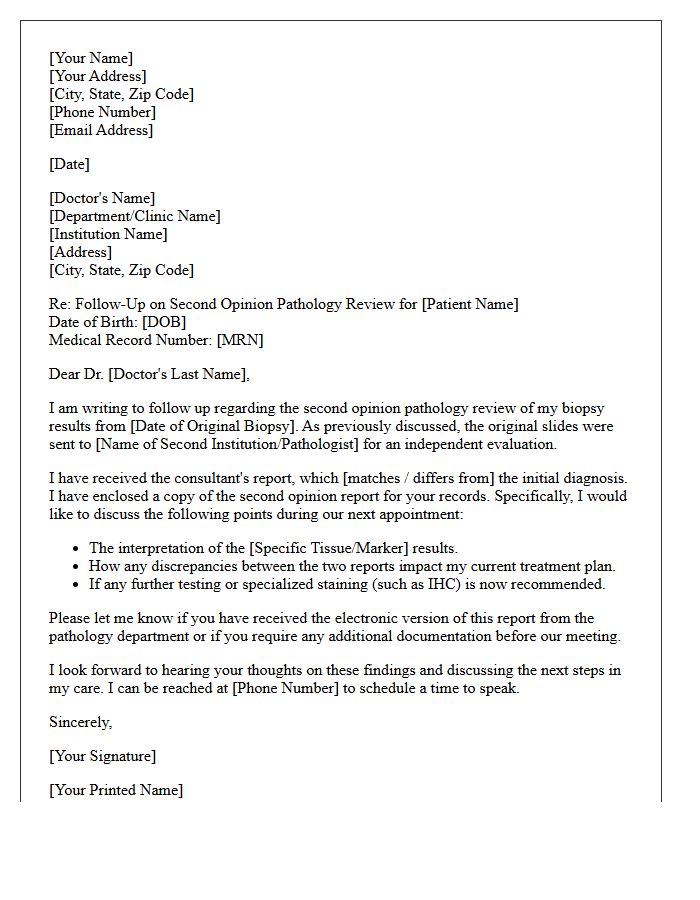 Second Opinion Biopsy Pathology Discussion Follow-Up Letter