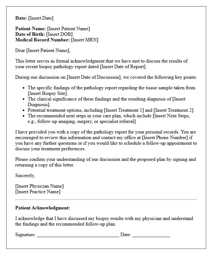 Biopsy Pathology Report Discussion Acknowledgment Letter