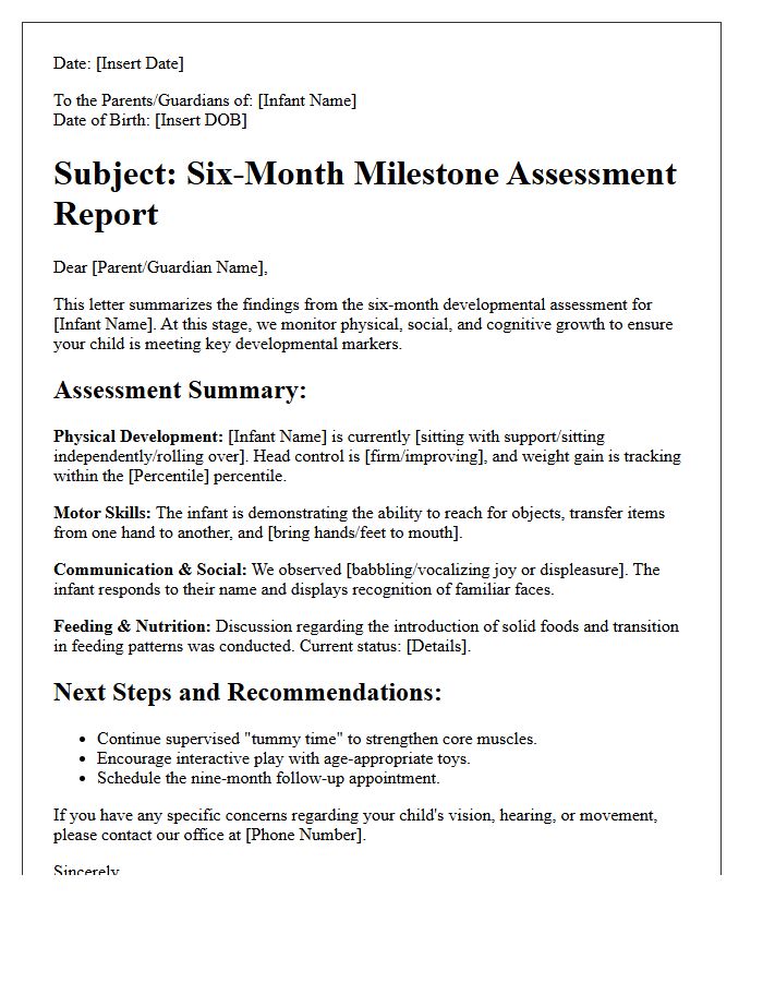 Six-Month Infant Milestone Assessment Letter