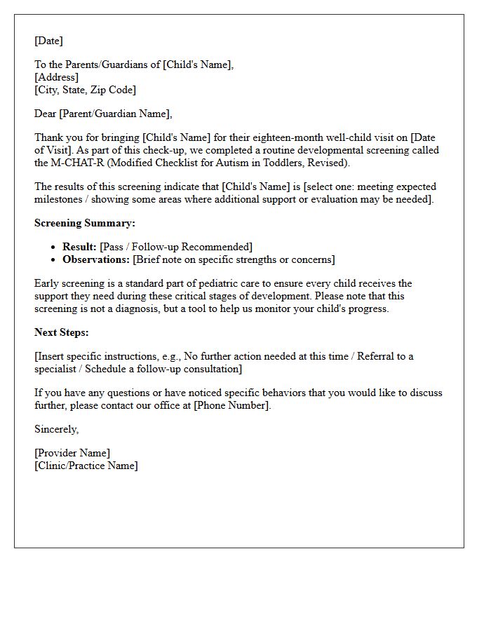 Eighteen-Month Autism Screening Follow-Up Letter