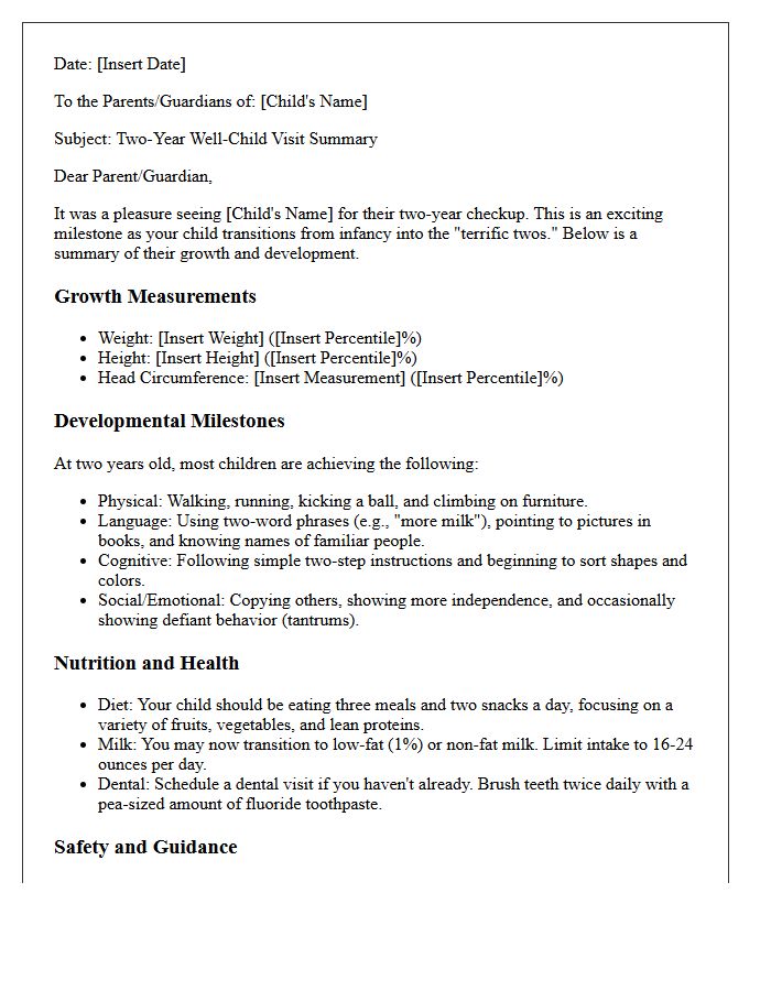 Two-Year Pediatric Growth and Development Letter