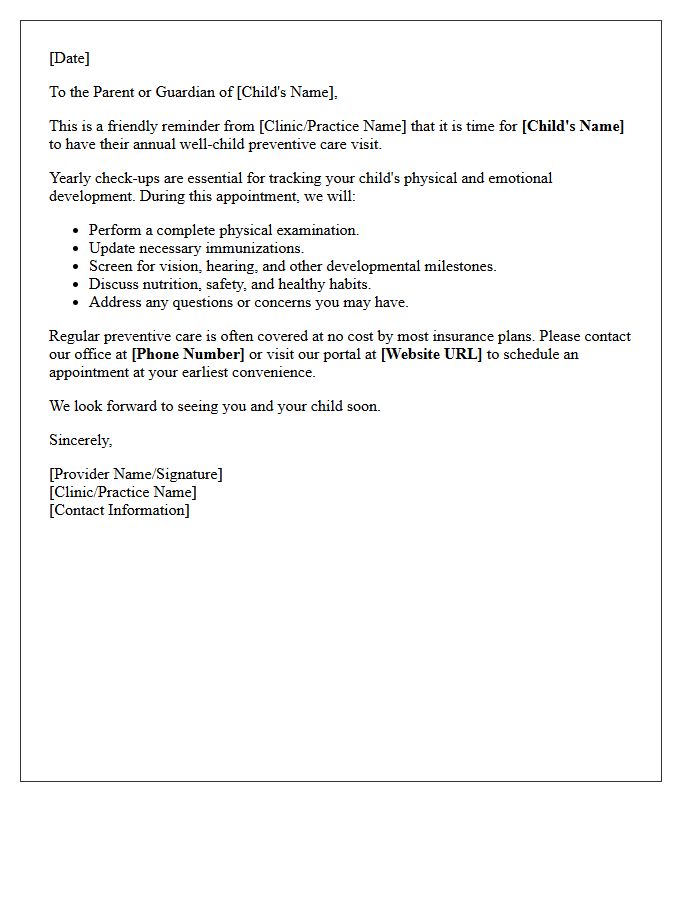 Annual Well-Child Preventive Care Reminder Letter