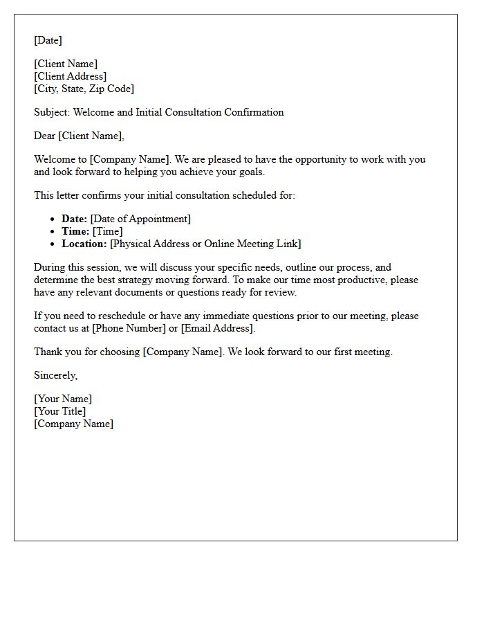 Initial Consultation And Welcome Letter