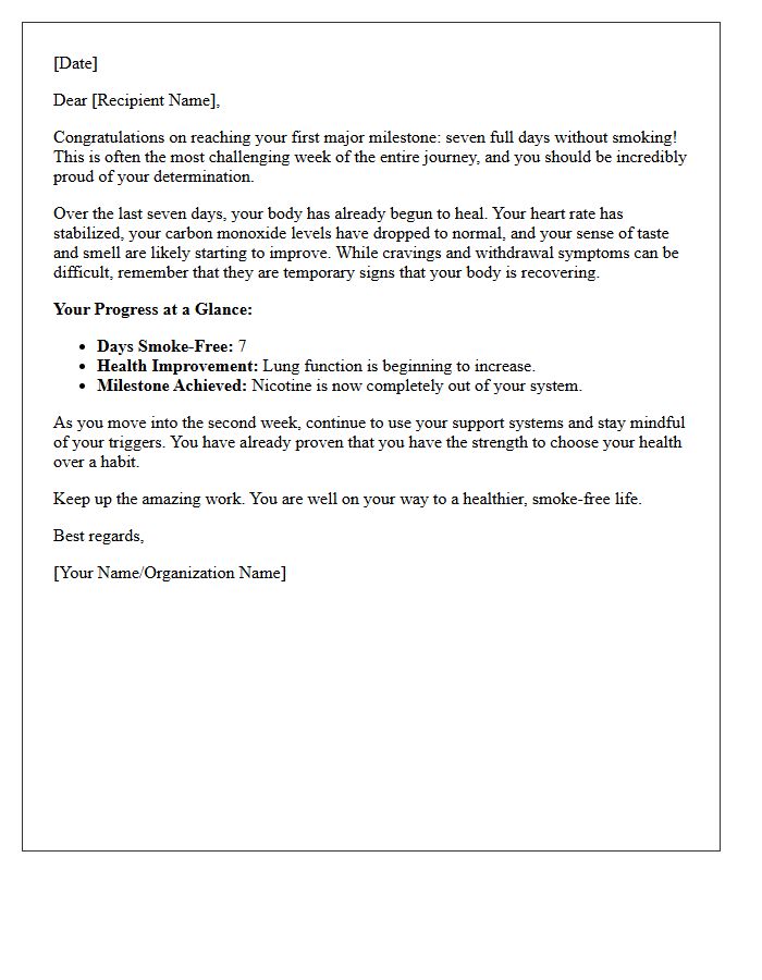 First Week Smoke-Free Progress Letter