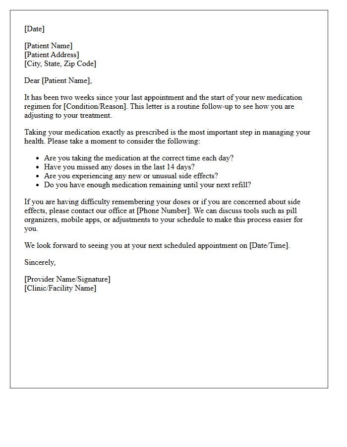 Two Week Medication Adherence Follow-Up Letter