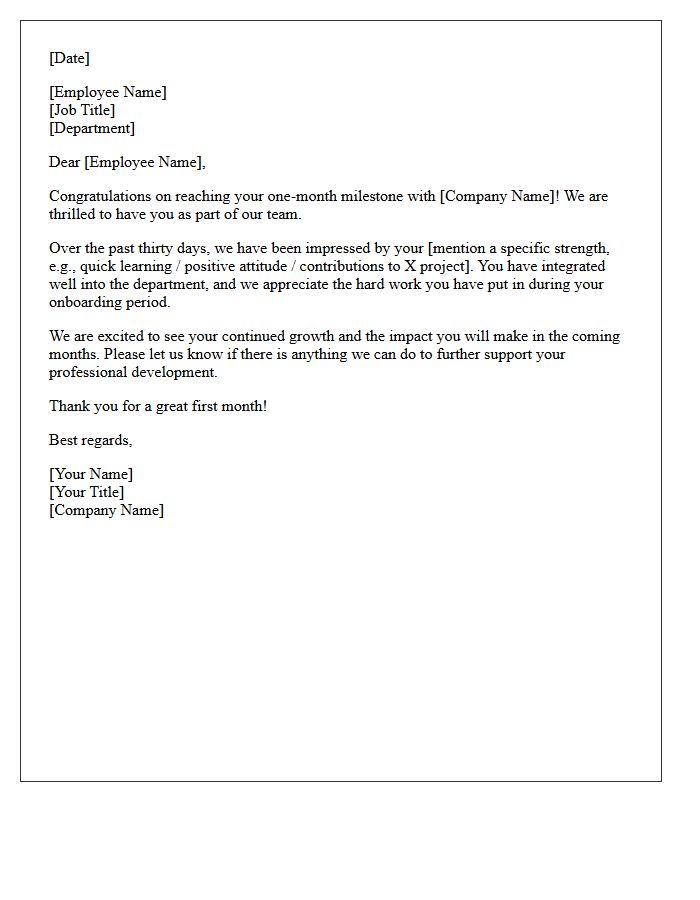 One Month Milestone Achievement Letter