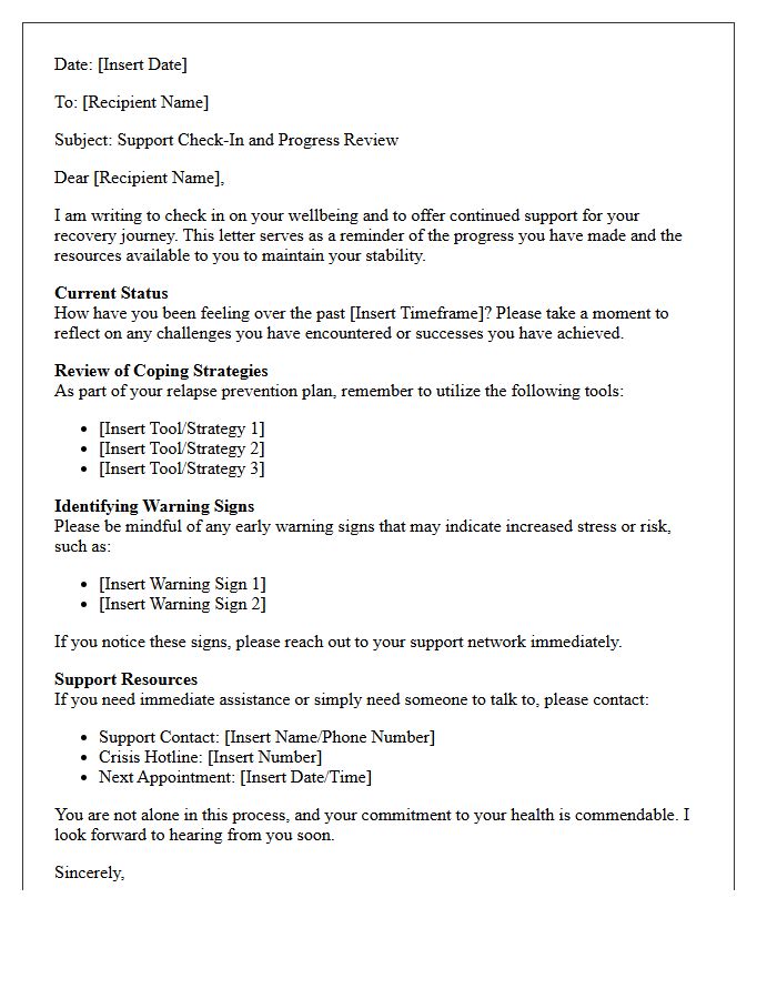 Relapse Prevention And Support Check-In Letter