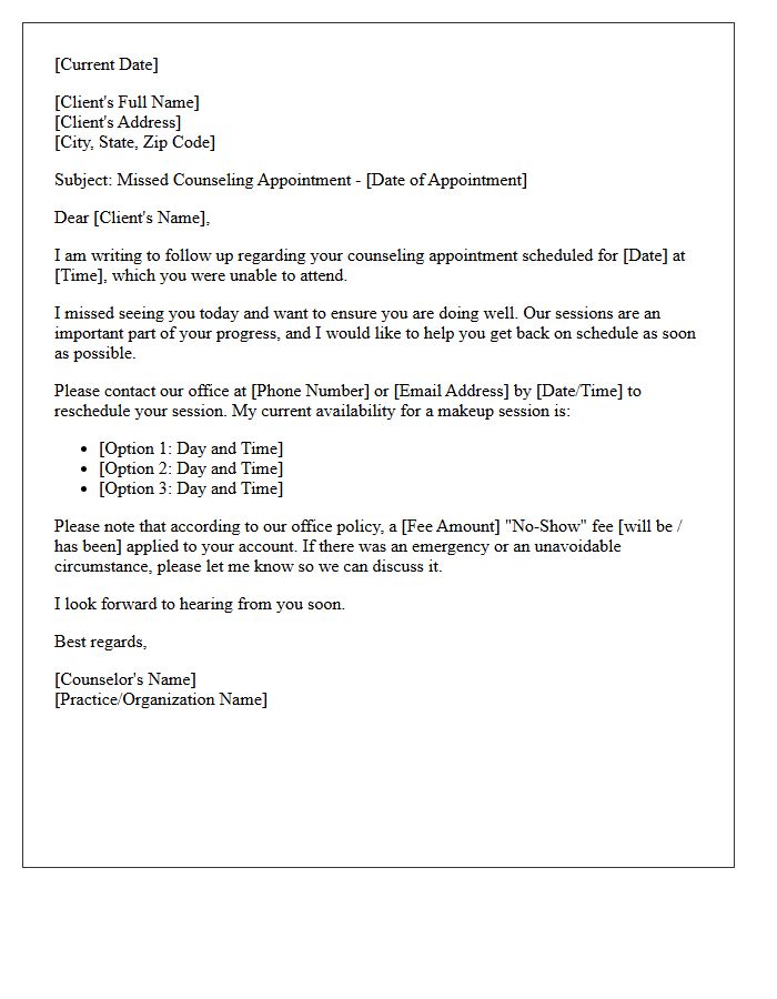 Missed Counseling Appointment Rescheduling Letter