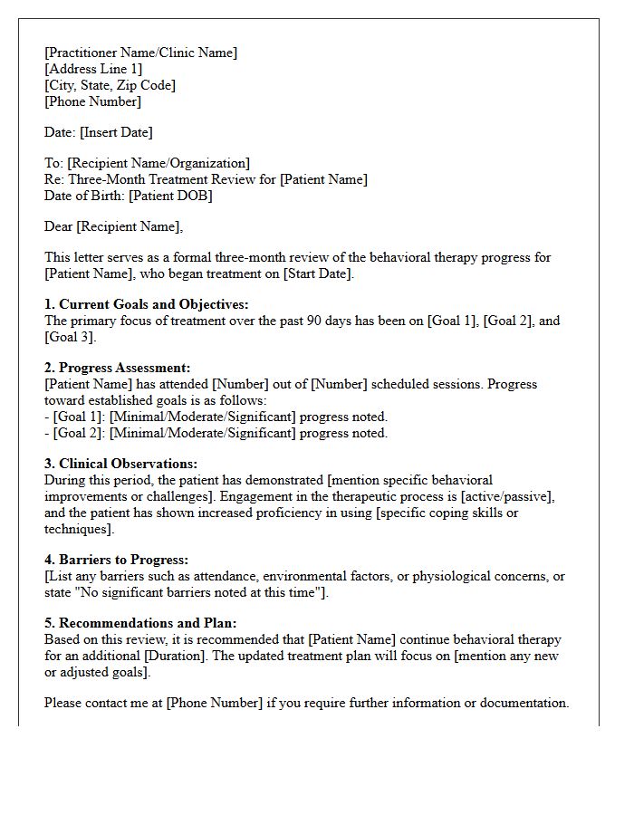 Three Month Behavioral Therapy Review Letter