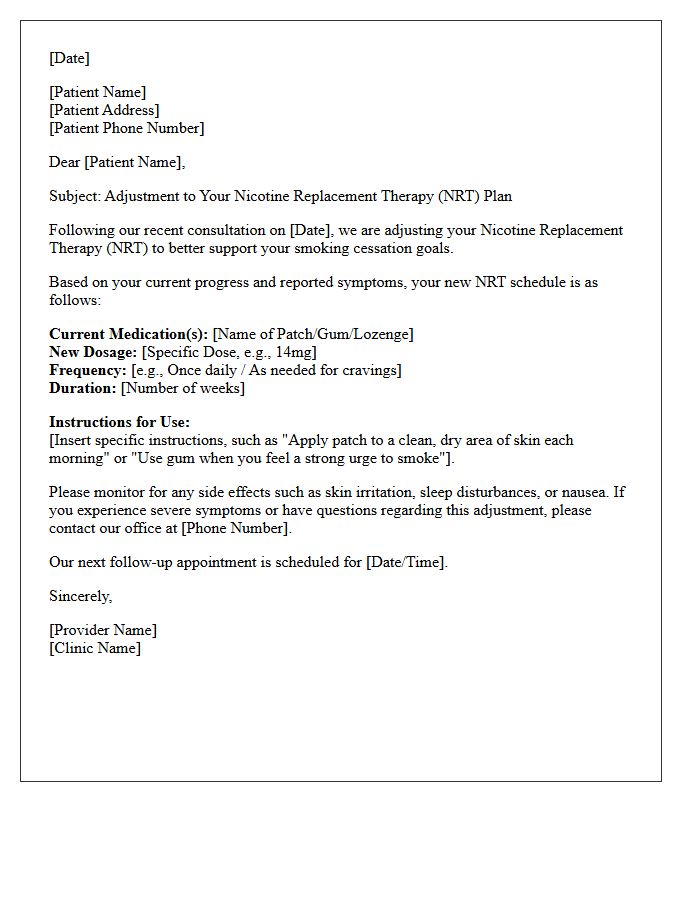 Nicotine Replacement Therapy Adjustment Letter
