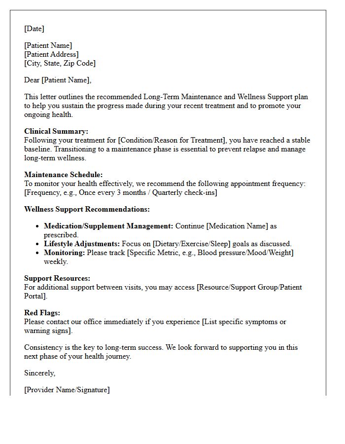 Long-Term Maintenance And Wellness Support Letter