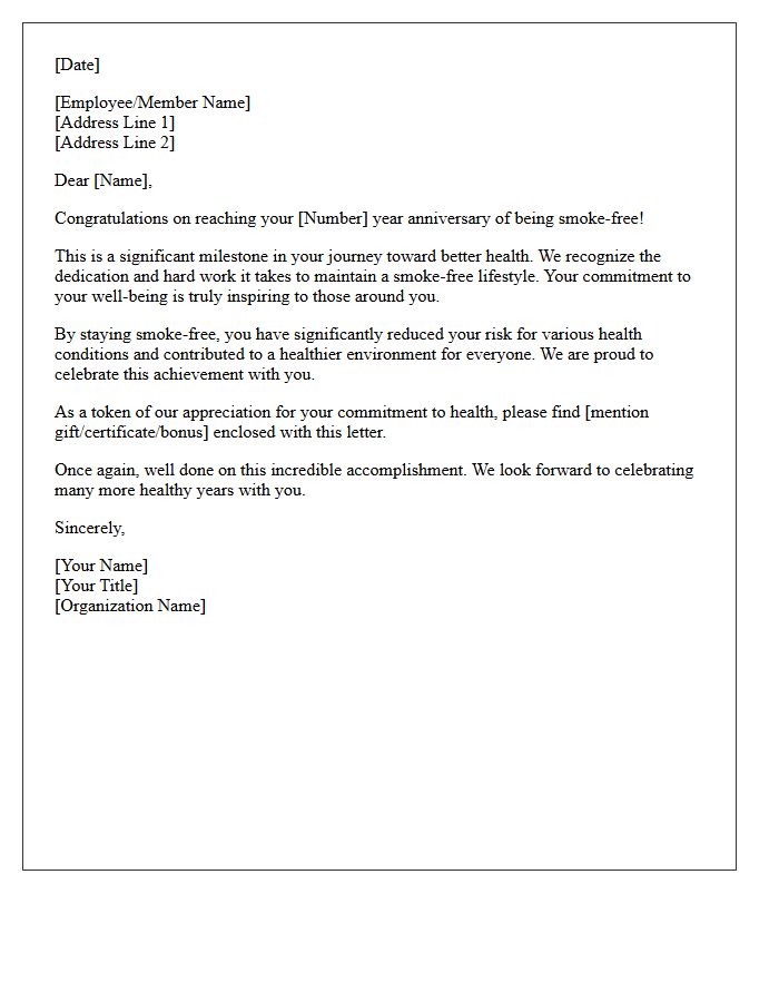 Annual Smoke-Free Anniversary Congratulatory Letter