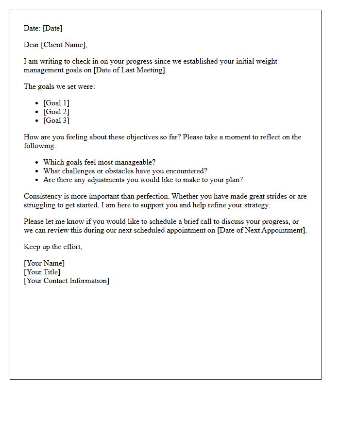 Initial Weight Management Goal Check-In Letter