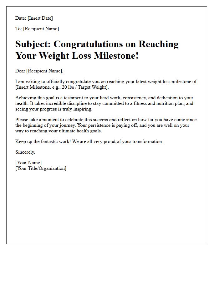 Weight Loss Milestone Achievement Congratulatory Letter