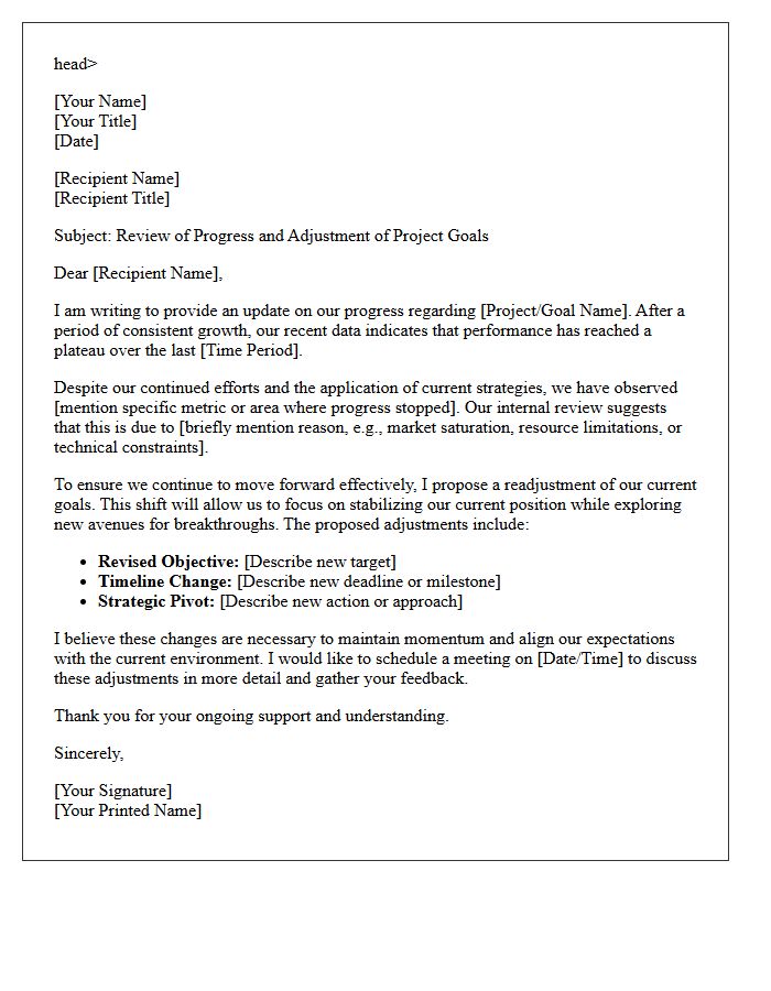 Plateaued Progress and Goal Readjustment Letter