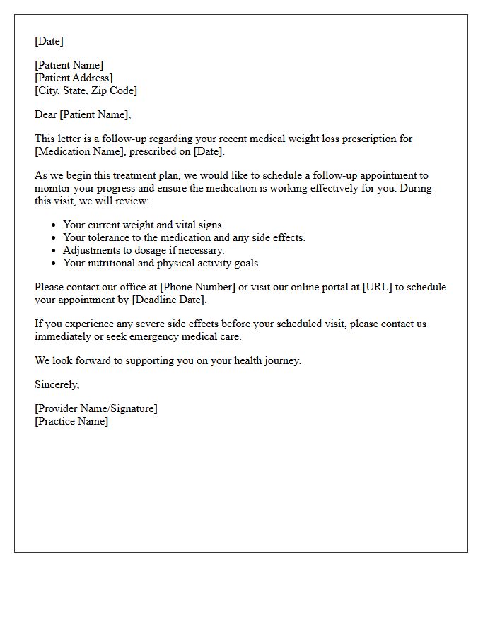 Medical Weight Loss Prescription Follow-Up Letter