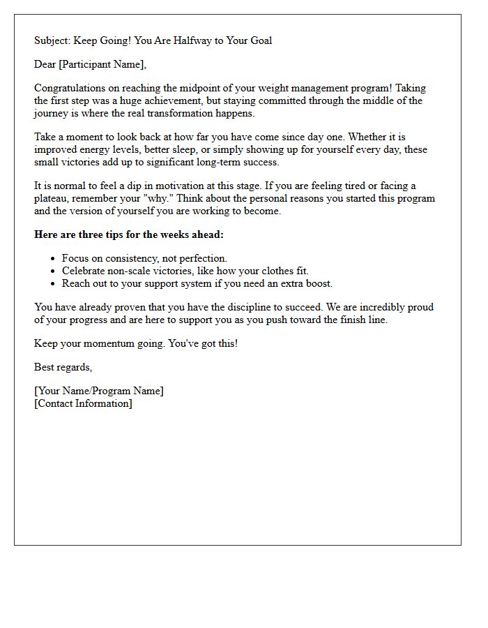 Mid-Program Weight Management Motivation Letter