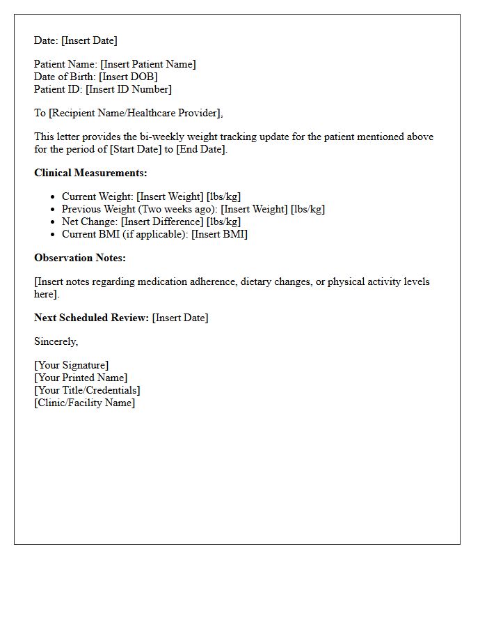 Bi-Weekly Clinical Weight Tracking Update Letter