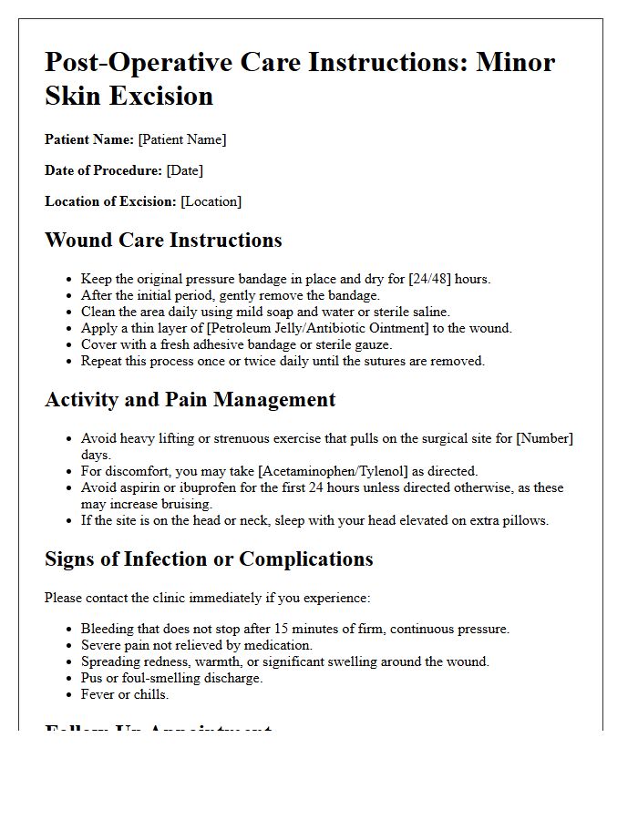Minor Dermatological Excision Post-Operative Care Letter