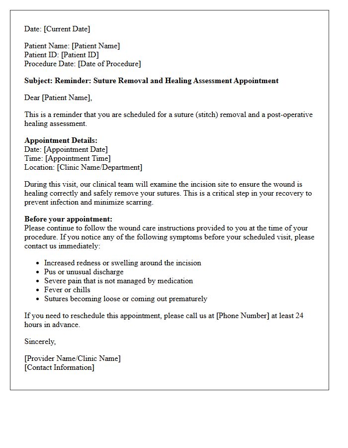 Suture Removal Reminder And Healing Assessment Letter