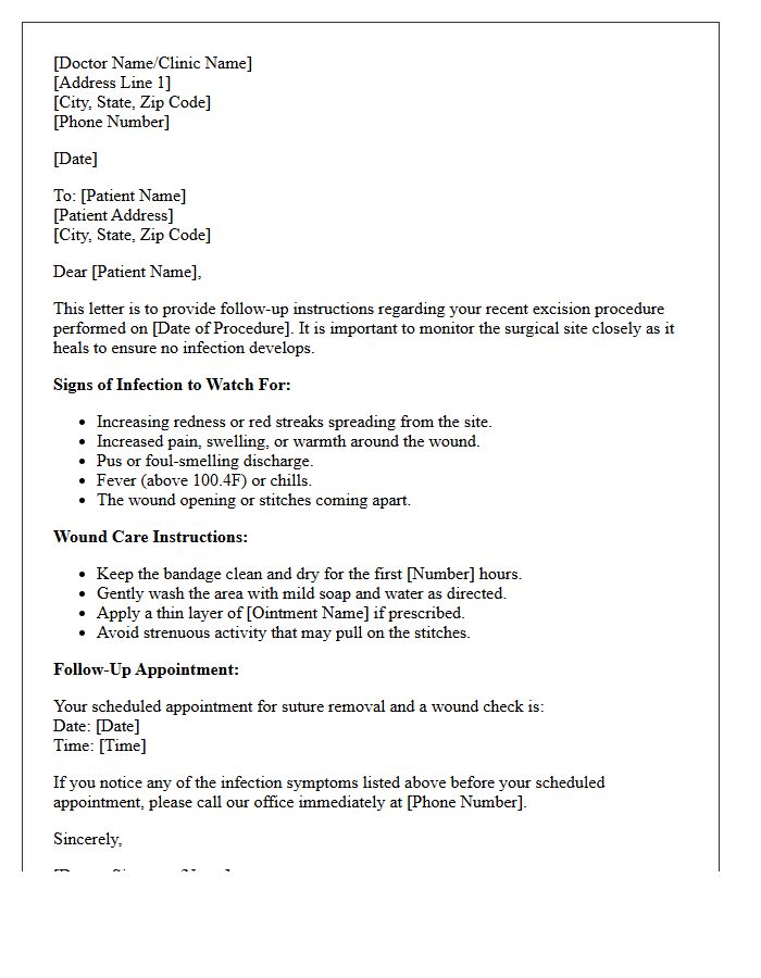 Post-Excision Infection Monitoring And Follow-Up Letter