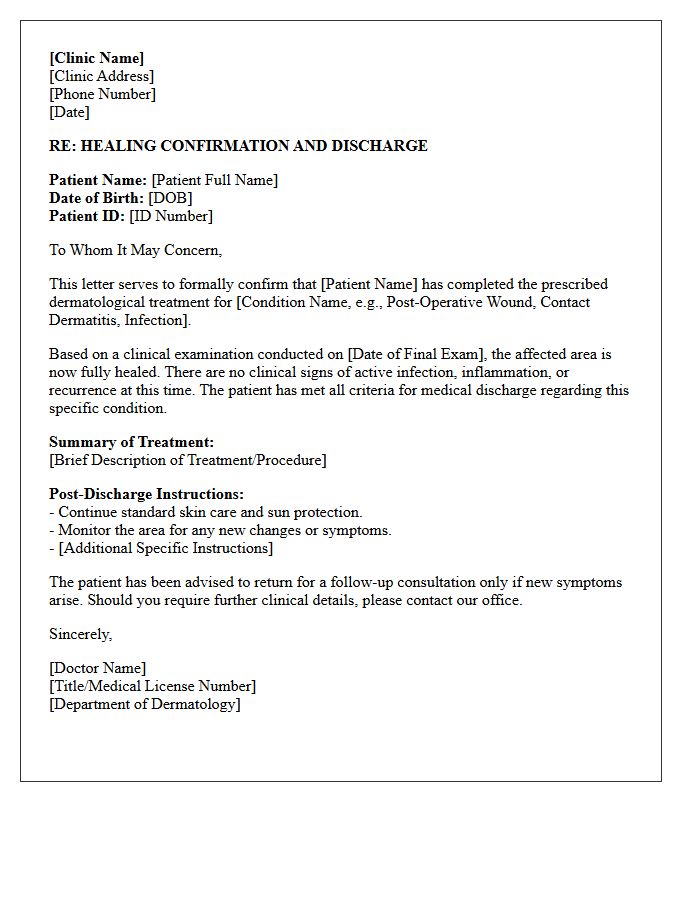 Dermatological Healing Confirmation And Discharge Letter