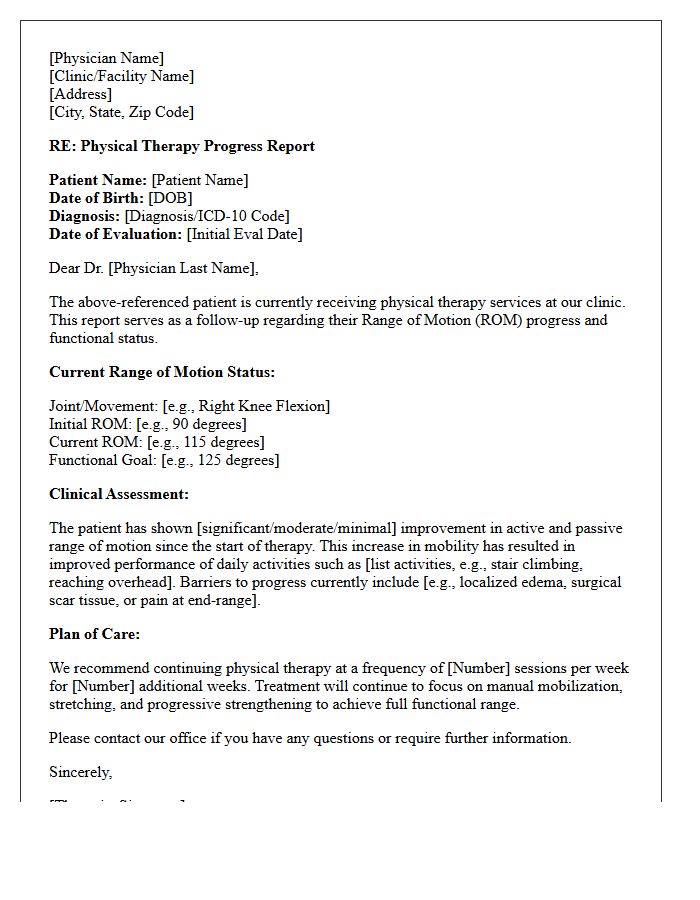 Physical Therapy Range of Motion Progress Follow-Up Letter