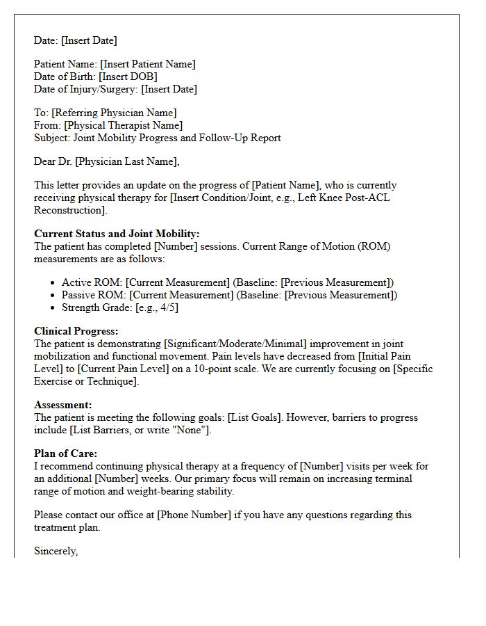 Joint Mobility Progress and Physical Therapy Follow-Up Letter