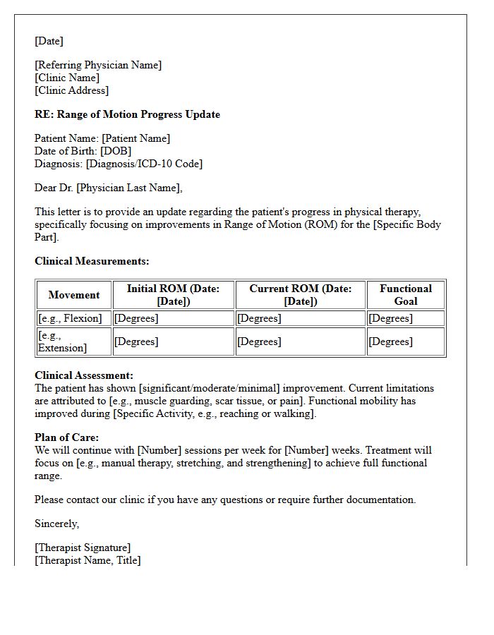 Medical Clinic Physical Therapy Range of Motion Update Letter