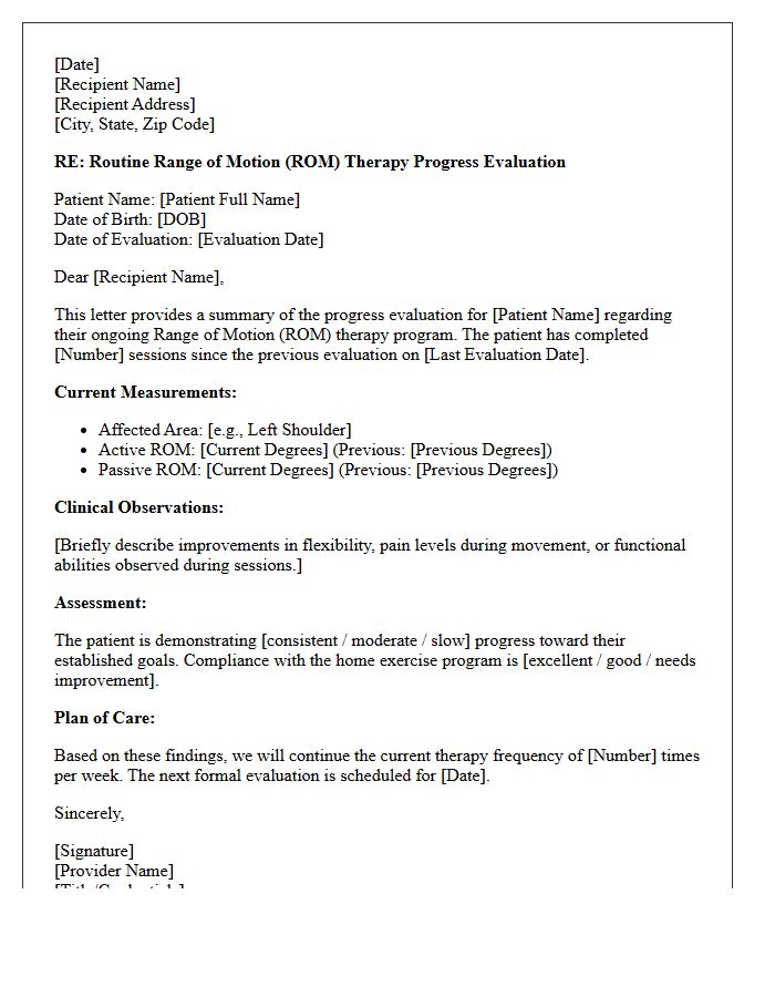Routine Range of Motion Therapy Progress Evaluation Letter