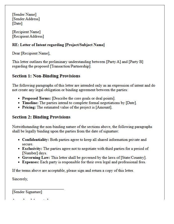 Binding And Non-Binding Sections Of The Letter