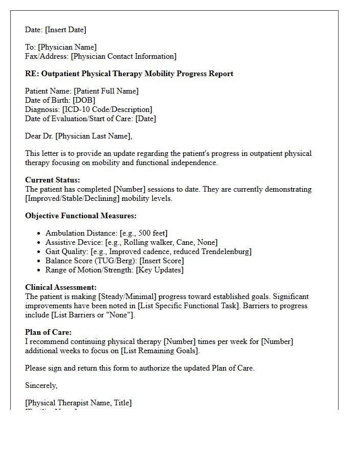 Outpatient Physical Therapy Mobility Progress Follow-Up Letter