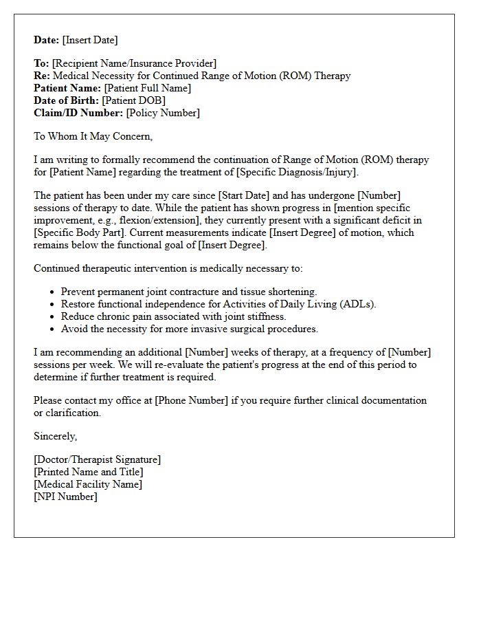 Continued Range of Motion Therapy Recommendation Letter