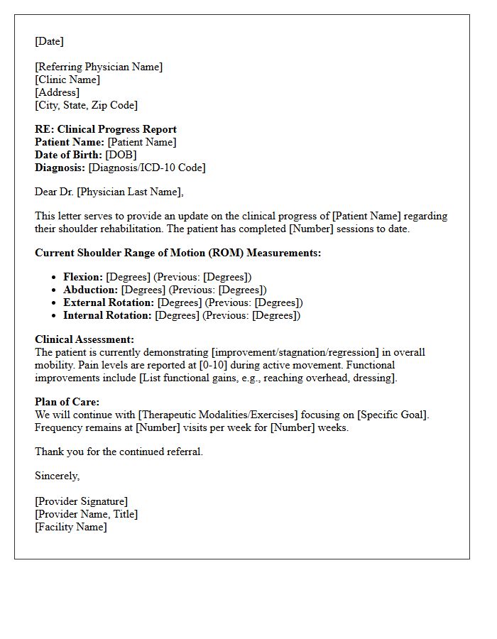 Shoulder Range of Motion Clinical Progress Follow-Up Letter