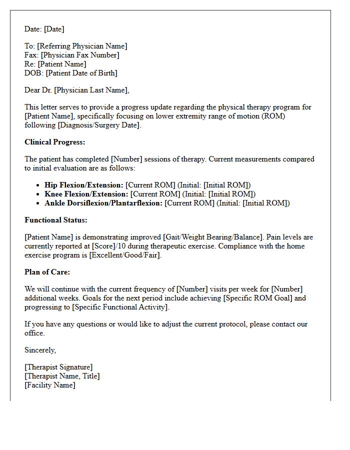 Lower Extremity Range of Motion Therapy Progress Letter
